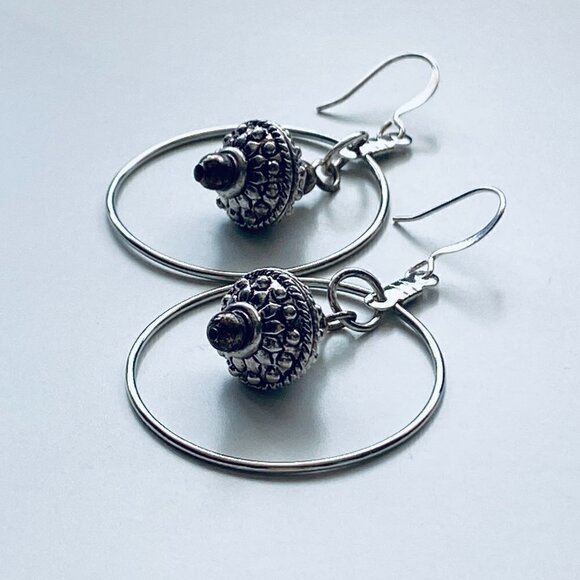 ❤️ Antique Silver & Tibetan Bead Hoop Earrings - Picture 8 of 8